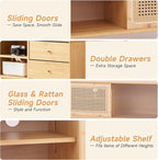Tiita Rattan TV Stand for 55 60 Inch TV, Bamboo TV Cabinet - Image 5