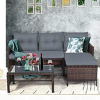 Tangkula Patio Corner Sofa Set 3 Piece, Outdoor Rattan Sofa Set, Includes - Image 3