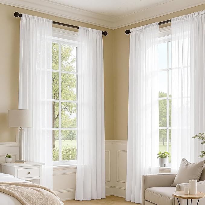 MIULEE White Sheer Curtains 100 Inches Long 4 Panels 42 x 100 Inches | Light - Image 2