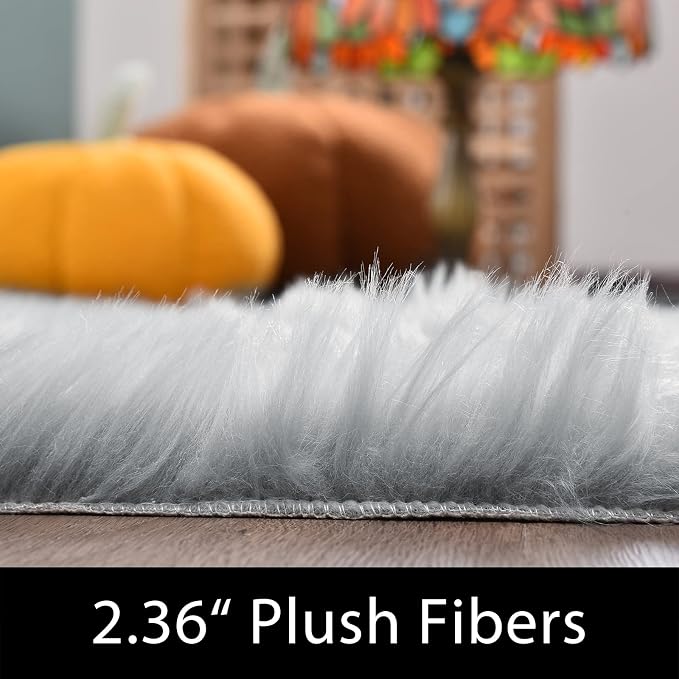 Latepis Washable Area Rugs 9x12 Living Room Gray Fur Rug Super Large Faux - Image 3