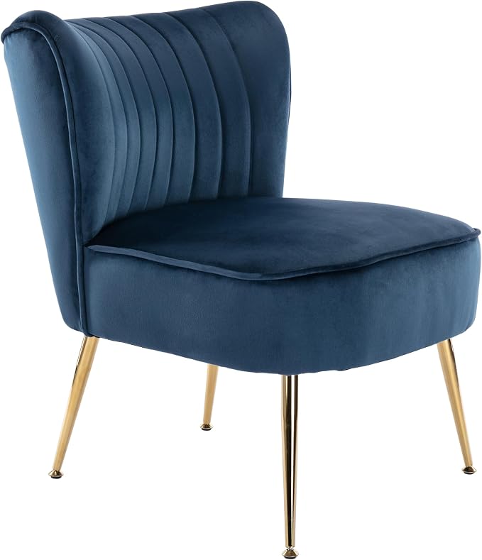 Velvet Accent Chair Set of 2 Comfy Living Room Chair Armless Slipper Chair Mid - Image 8