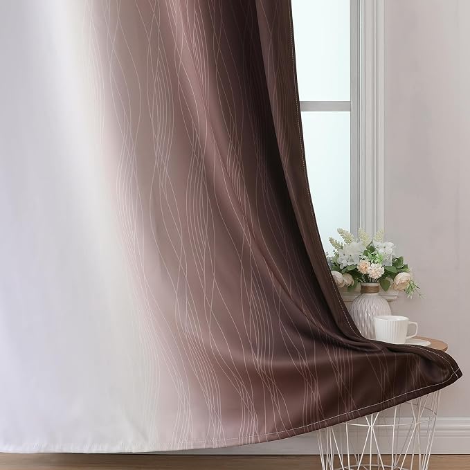 Brown and Greyish White Blackout Curtains 42Wx54L 2 Panels | Ombre Curtains - Image 6