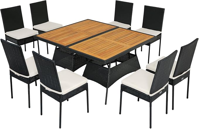 Tangkula 10 Piece Wicker Patio Dining Set, Outdoor Rattan Table & Chairs Set - Image 9