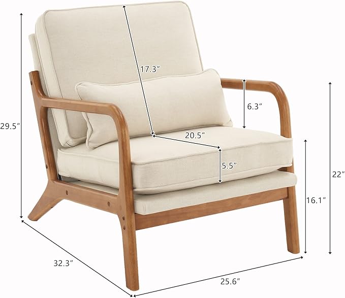 Bonnlo Fine Beige Accent Chairs Set of 2, Upholstered Mid Century Modern Lounge - Image 2