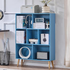 LEYAOYAO Cube Bookshelf 3 Tier Mid-Century Blue Modern Bookcase - Image 5