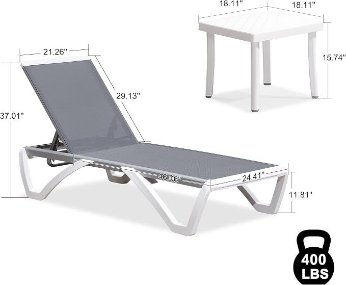 PURPLE LEAF Patio Chaise Lounge Chair Set Outside Aluminum Plastic Stackable - Image 3