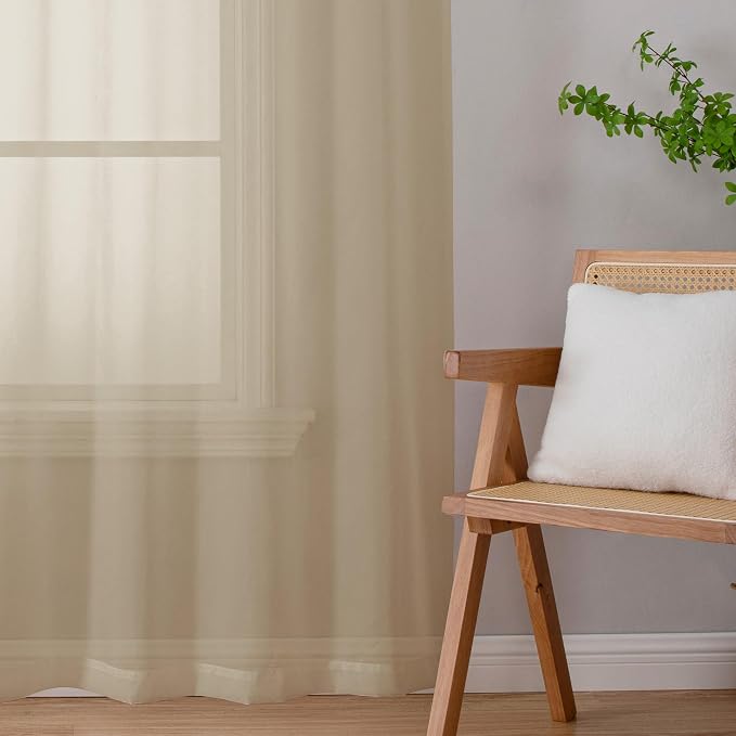 Sheer Curtains 63 inch Length 2 Panels Set, Light Weight Soft Solid Light - Image 7