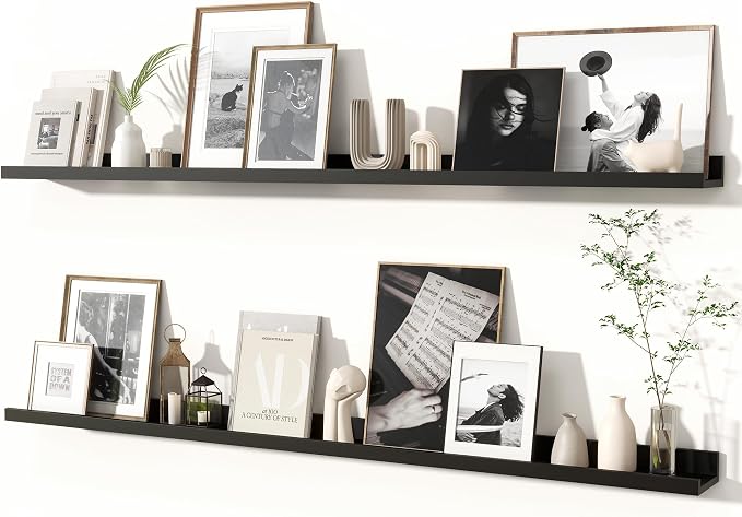 Fun Memories Picture Ledge Shelves Set of 2, 55 Inch Rustic Wall Mounted by FunMemories