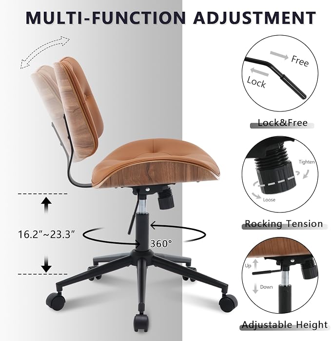 Armless Home Office Chair with Wheels, PU Leather Adjustable Height Computer - Image 6