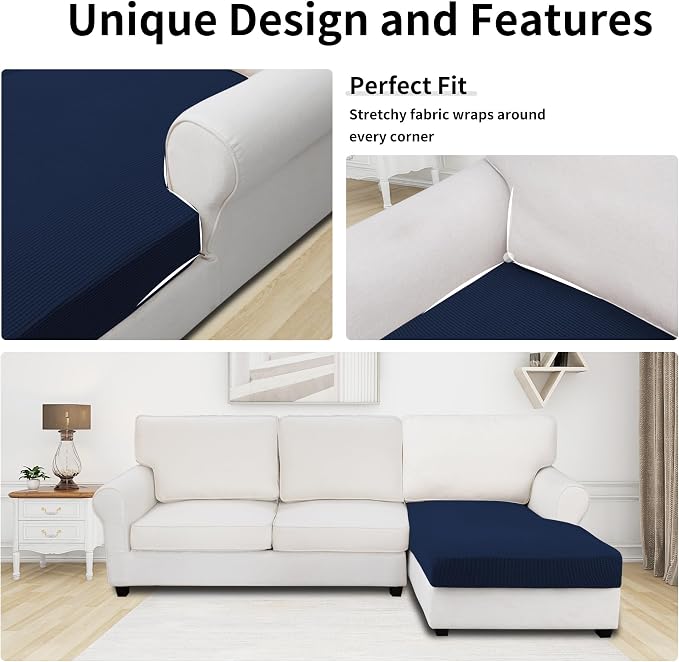 Easy-Going Stretch 1 Piece Chaise Lounge Cushion Slipcover | Sectional Couch - Image 3