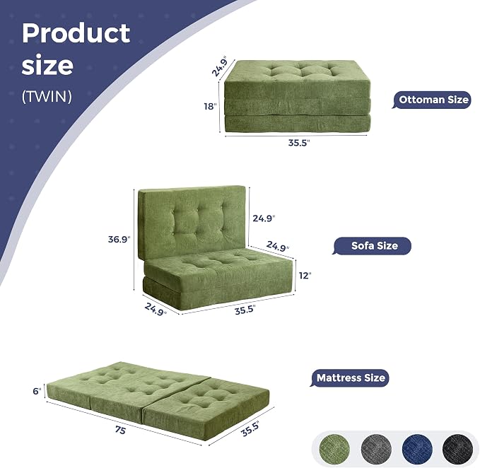 MAXYOYO 6" Folding Sofa Bed for Floor, Tufted Tri-Fold Floor Mattress - Image 2