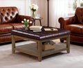 ABHENG 31.5” Large Square Storage Ottoman, Upholstery Solid Rubberwood Coffee by Liveinacomfortablehome