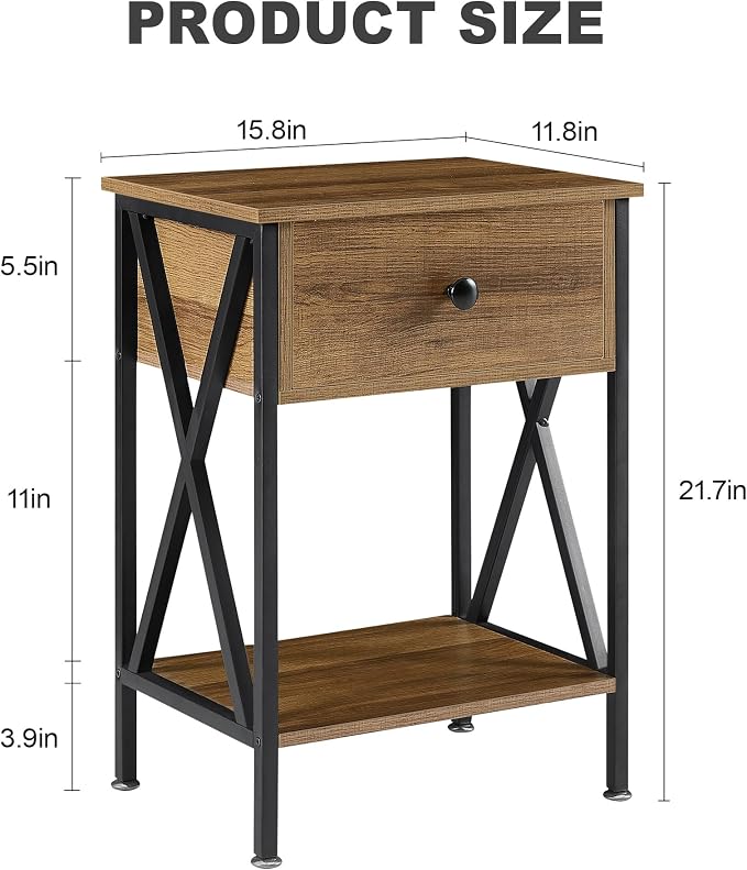 VECELO Nightstands Set of 2, Modern Bedside End Tables, Night Stands - Image 3