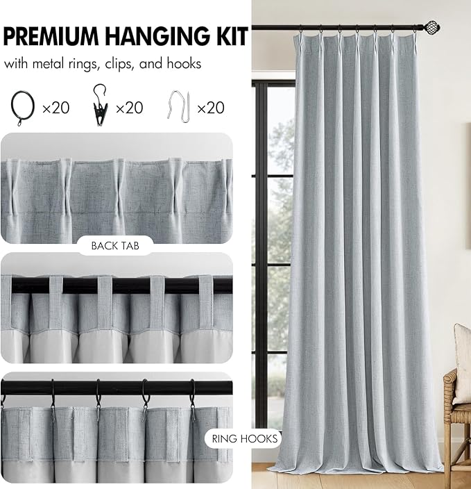 MIULEE Grayish Blue Pinch Pleated 100% Blackout Curtains 40x108 Inches | Room - Image 8