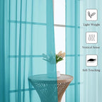 Turquoise Sheer Curtains 108 Inches Long 2 Pcs, Rustic Farmhouse Dual Rod - Image 2