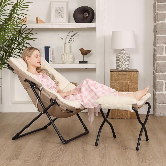 Comfy Saucer Chair for Adults, Soft Faux Fur Bedroom Chair - Image 5