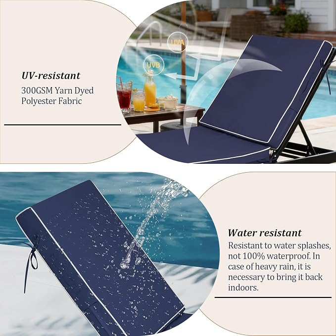72x21x4in Lounge Cushions for Outdoor Furniture, Outdoor Lounge Chair Cushions - Image 7