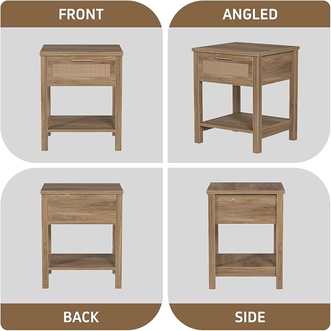 Rattan Nightstand Set of 2, Natural Style Night Stand - Image 7