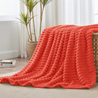 BEDELITE Striped Fleece Throw Blanket, Coral Red, Soft Cozy, Lightweight Warm - Image 7