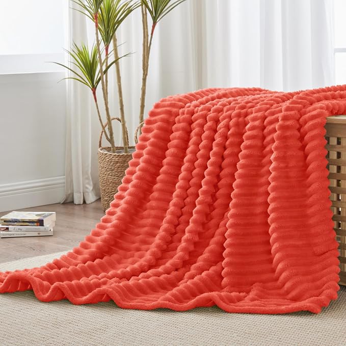 BEDELITE Ribbed Twin Blanket for Couch & Bed, Coral Red, Warm Yet Lightweight - Image 7