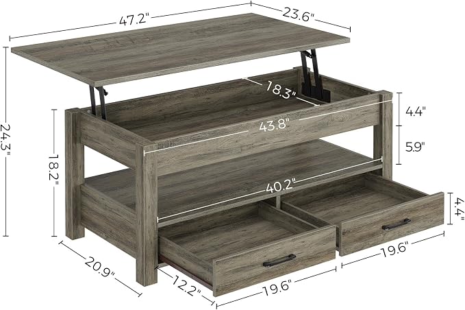 Rolanstar Coffee Table, 47.2" Lift Top Coffee Table - Image 3