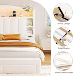 Queen Size Bed Frame with LED Storage Headboard & 2 Storage Drawers, Velvet - Image 9