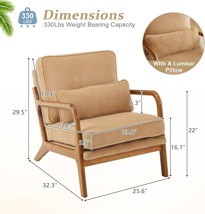 VINGLI Upgraded Premium Corduroy Accent Chair, Upholstered Arm Chair, Solid - Image 2