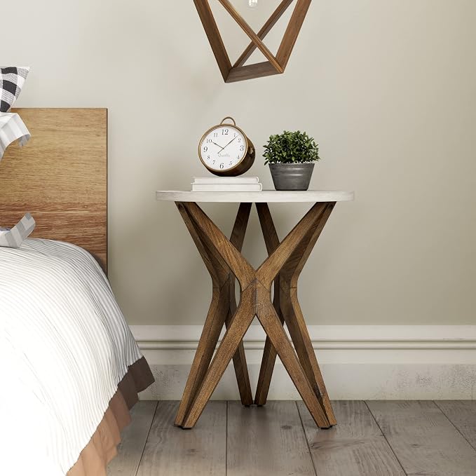 Pedestal Farmhouse End Table Set of 2, Distressed Top - Image 2