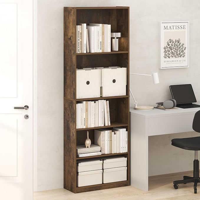 Furinno Jaya Book Shelf, 5-Tier Tall Book Shelf, Bookcase by Furinno-FitsYourSpaceFitsYourBudget