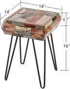 Multicolor Square Wood Drum Side Table 14" x 14" x 20" H Reclaimed Wooden - Image 2