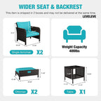 LEVELEVE Patio Conversation Set 5 Piece, Balcony Furniture Outdoor PE Rattan - Image 2
