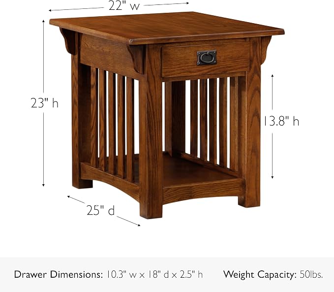 Leick Home Mission End Table, Solid Wood Construction, 1 Storage Drawer - Image 3