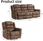 EBELLO 2 Pieces Reclining Couch Furniture Set, Soft Fabric Manual Recliner Sofa - Image 2