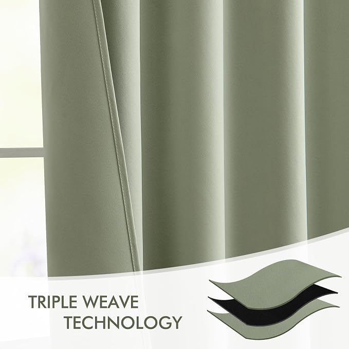 MIULEE Sage Green Back Tab Blackout Curtains 52x72 Inches Long 2 Panels Set | - Image 7