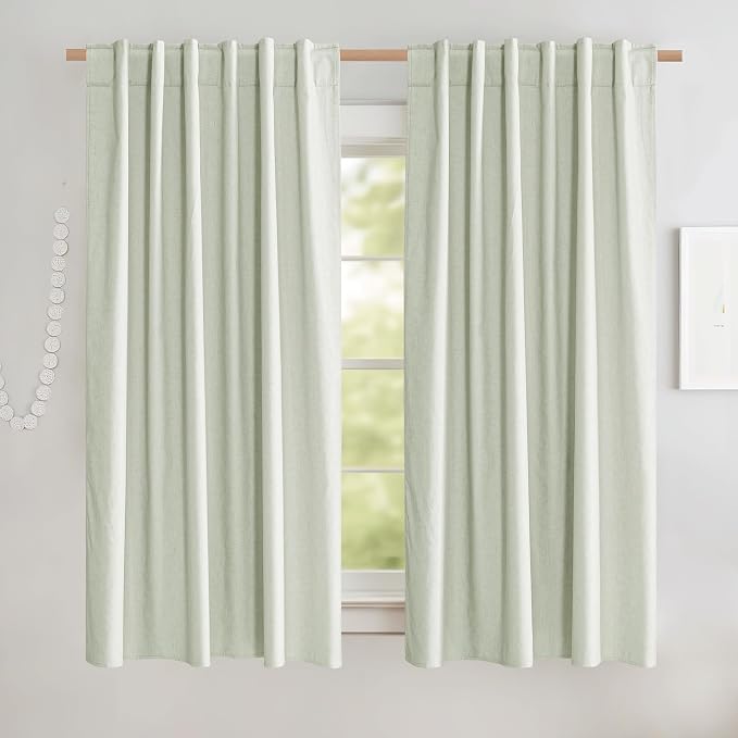 NICETOWN Light Green Linen Kitchen Draperies Completely Shaded, Privacy by NICETOWN