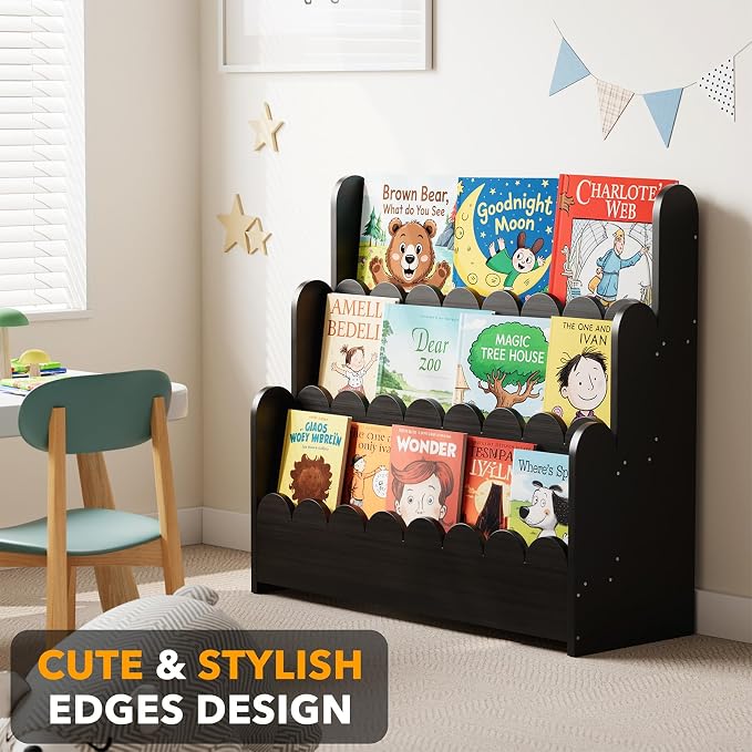 SpaceAid 3-Tier Scalloped Bookshelf, Montessori Bookcase - Image 4