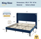 Allewie King Size Velvet Bed Frame/Vertical Channel Tufted Wingback - Image 2