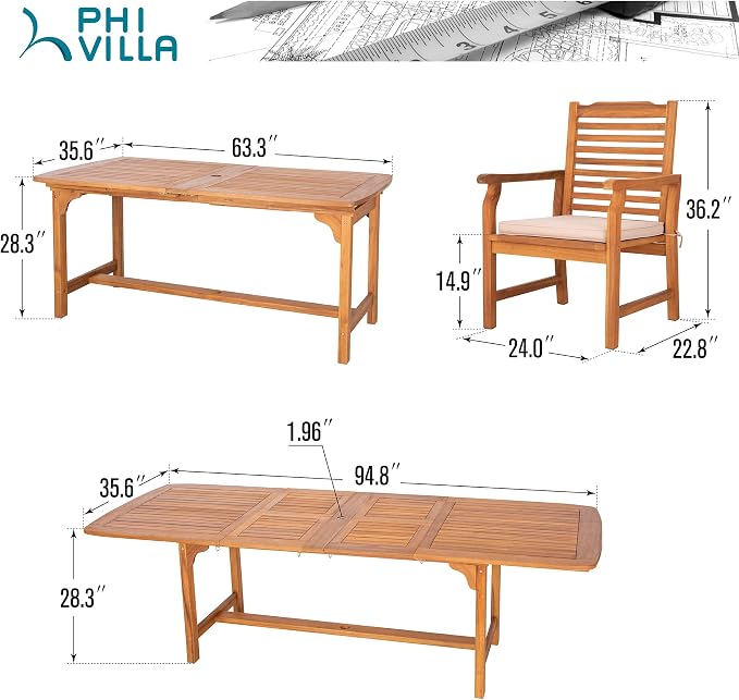 PHI VILLA 9 Pieces Acacia Wood Patio Dining Set - Image 9