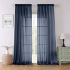 Navy Blue Sheer Curtains 96 Inches Long 2 Pcs, Light Filtering Window Curtains by Lecloud