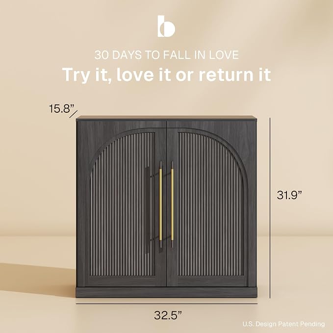 BELLEZE 3 Tier Bookshelf with Double-Arc Door - Image 2