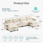 LINSY HOME 157" Modular U-Shaped Sectional Sofa, 4-Seat Corduroy Modern Cloud - Image 2