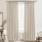 PleatedDrapes Natural Linen Viral 105 Inch Curtains by PleatedDrapes