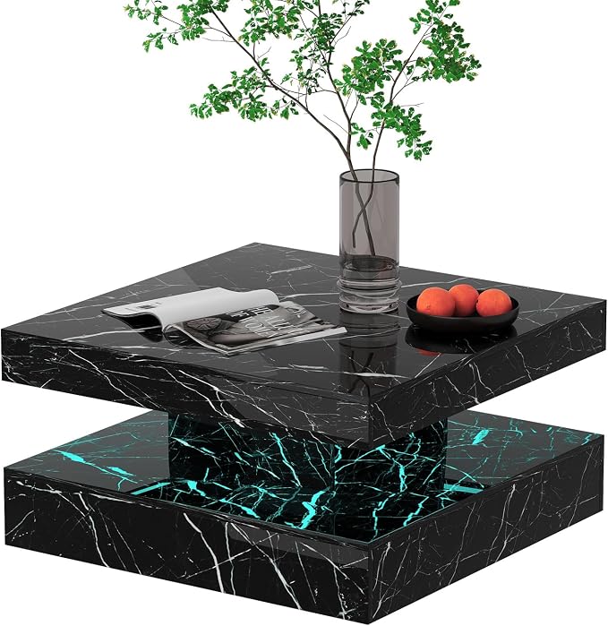 HedoAjim Black Marble LED Coffee Table - Image 8