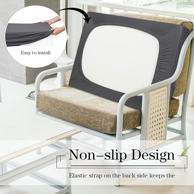 Newwiee 8 Pcs Stretch Patio Outdoor Cushion Covers Replacement, Dark Gray | 4 - Image 7