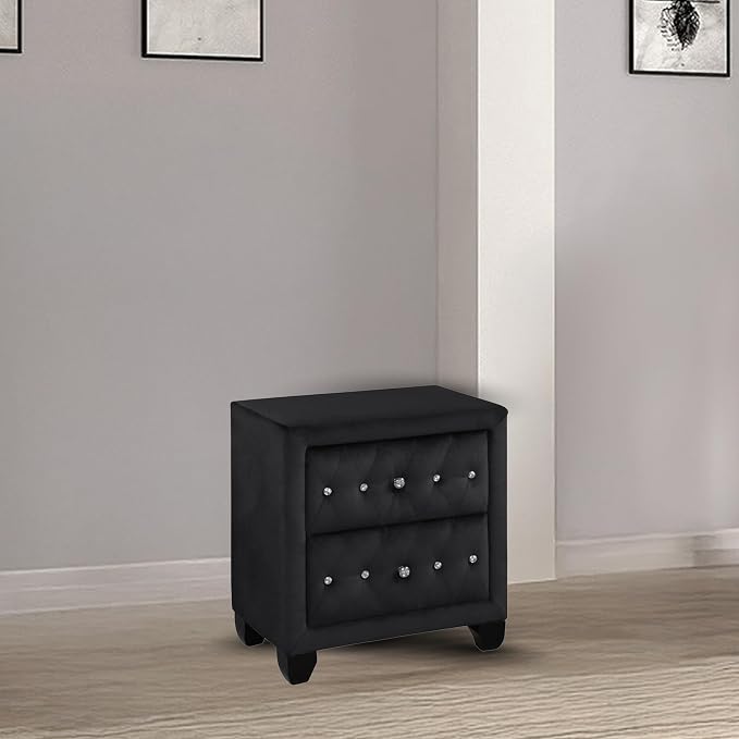 Sophia Modern Style Crystal Tufted 2-Drawer Nightstand Upholstered - Image 2