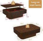 Lift Top Coffee Table for Living Room, Rectangle Handmade Solid Wood Strips - Image 3