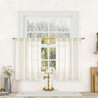 Semi Sheer Cream Linen Curtains 36 Inch Length 2 Panels 34x36 Inch | Light by LAMIT