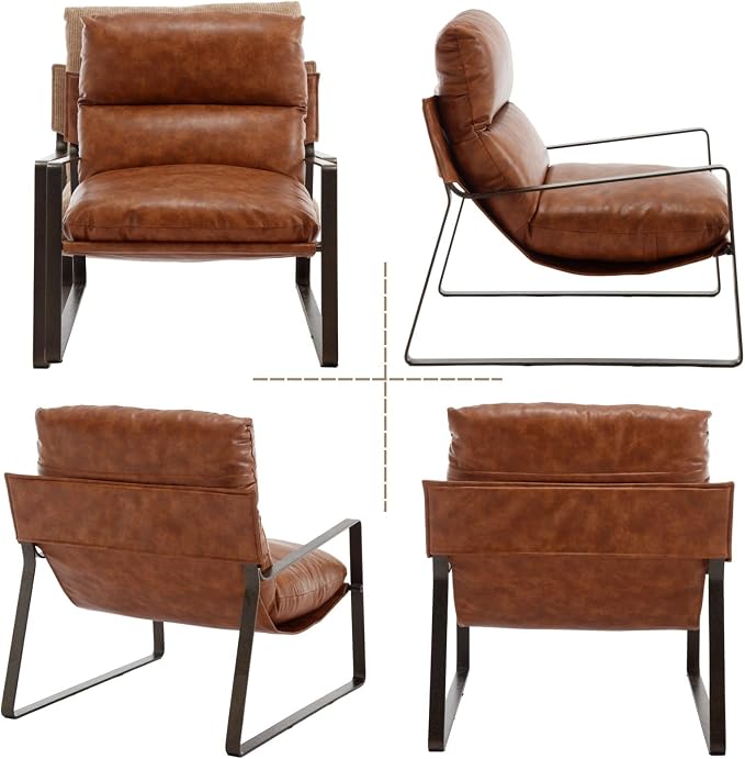 LukeAlon Modern PU Leather Accent Armchairs Set of 2, Upholstered Lounge Chair - Image 9
