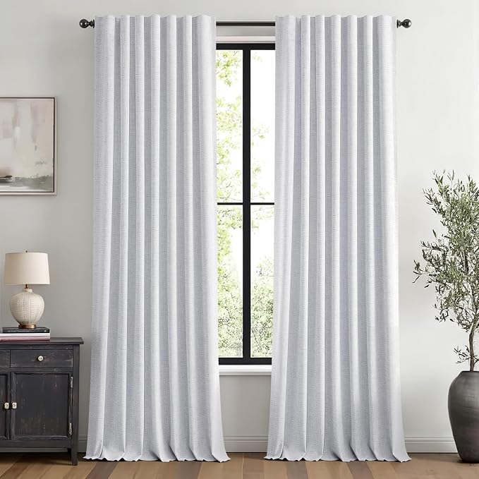 MIULEE 100% Blackout Linen Curtains 42 x 108 Inch Grayish White 2 Panel | by MIULEE