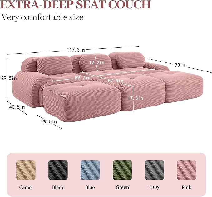 Boneless Sectional Couch, No Assembly Required, 117.3” Modular Cloud Sofa - Image 3